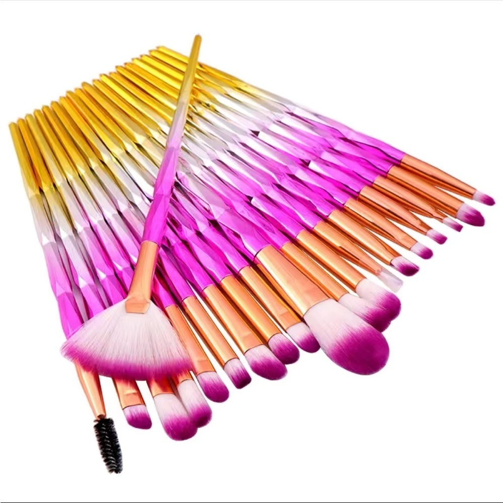 20pc Metallic Ombré Geometric Makeup Brush Set High Quality